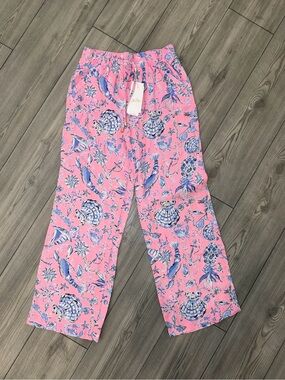 Lilly Pulitzer Pink and Blue Shell-Print Linen Pants Size XS